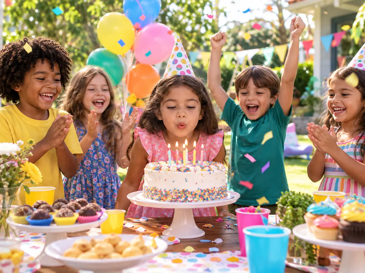 Aniversário infantil ao ar livre com confetes