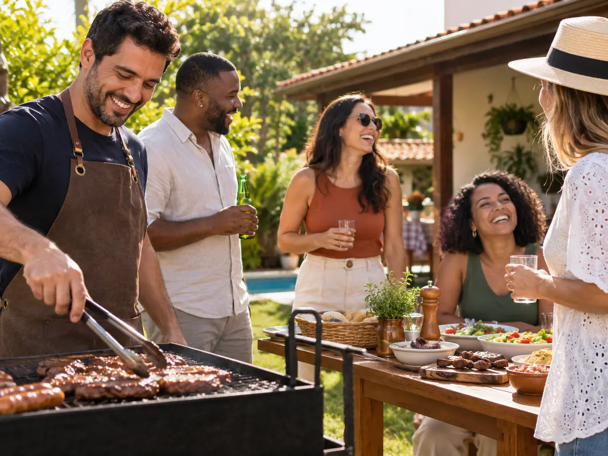 Churrasco no quintal com amigos